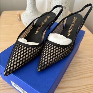 Stuart Weitzman Black Mesh Pointed Heels